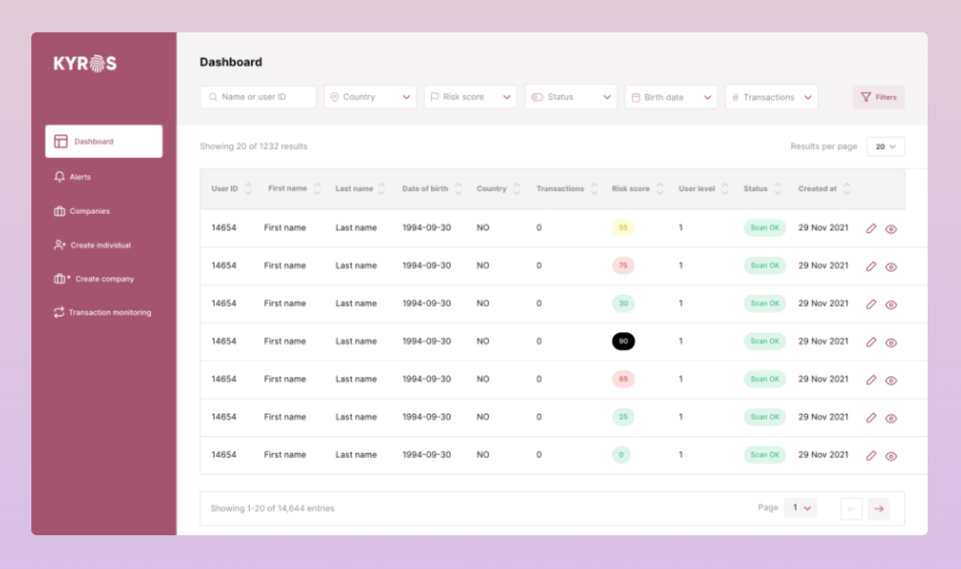 screenshot of Kyros AML Compliance Suite